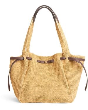 Tory Burch Raffia-Leather Romy Tote Bag - Natural