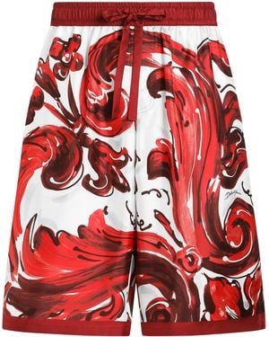 Dolce & Gabbana Silk Majolica Print Shorts - Red