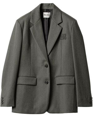 Miu Miu Wool Twill Logo Blazer - Black