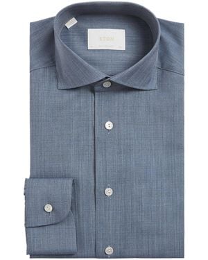 Eton Merino Wool Houndstooth Shirt - Blue