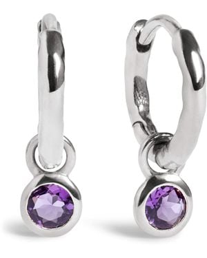 Monica Vinader Sterling And Amethyst February Birthstone Huggie Earrings - White