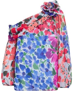 Carolina Herrera Floral One-Shoulder Blouse - Red