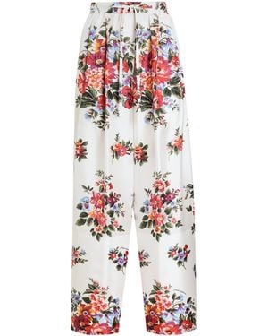 Dolce & Gabbana Satin Floral Drawstring Trousers - White