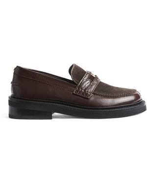 Maje Leather-Suede Penny Loafers - Brown