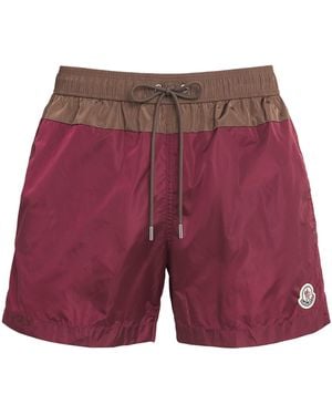 Moncler Contrast Panel Logo Swim Shorts - Red
