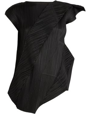 Pleats Please Issey Miyake Asymmetric Kombu Top - Black
