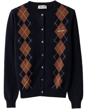 Miu Miu Cashmere Argyle Cardigan - Blue