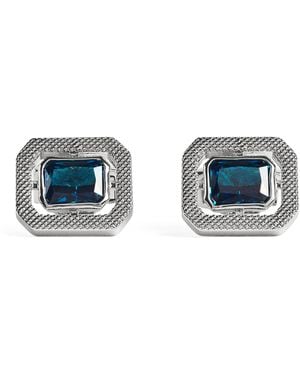 Tateossian Rhodium-Plated Cubic Zirconia Halo Rectangle Cufflinks - Blue