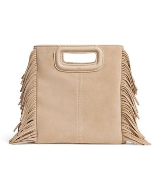 Maje Suede Fringed M Top-Handle Bag - Natural