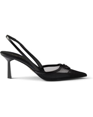Prada Mesh Triangle Slingback Court Shoes 75 - Black