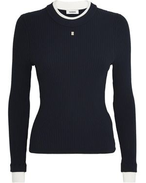 Sandro Cropped-Sleeve Logo Jumper - Blue