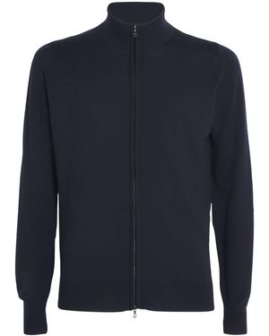 John Smedley Extra Fine Merino Wool Zip-Up Jumper - Blue