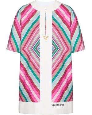 Valentino Garavani Cotton Rhombus Print V-Detail Dress - Pink