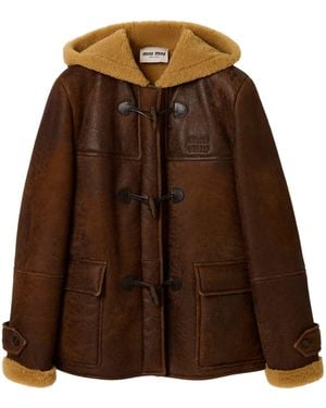 Miu Miu Lambskin Logo Duffle Coat - Brown