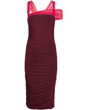 Nensi Dojaka Tulle-Trim Ruched Midi Dress - Red