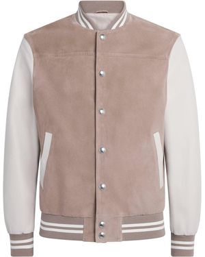 Eleventy Suede-Leather Bomber Jacket - Brown