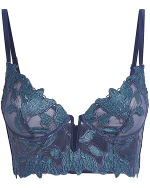 Fleur du Mal Lily Embroidered Longline Demi Bra - Blue