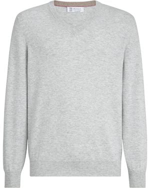 Brunello Cucinelli Cashmere V-Neck Jumper - Grey