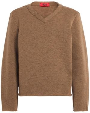 424 Distressed V-Neck Jumper - Brown
