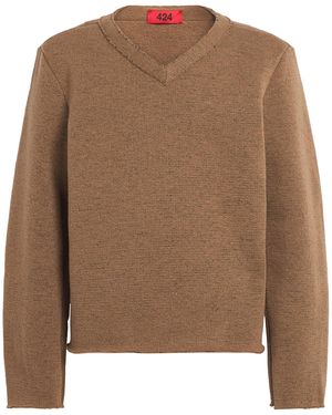 424 Distressed V-Neck Sweater - Brown