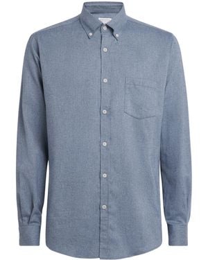 Sunspel Brushed Cotton Flannel Shirt - Blue