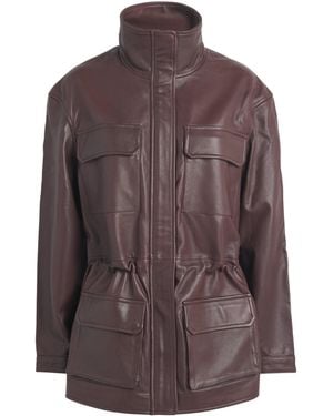 Sandro Oversized Leather Jacket - Brown