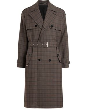 AllSaints Check Castor Trench Coat - Brown