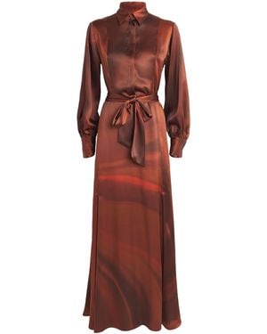 Kiton Silk Maxi Shirt Dress - Red