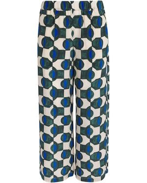 Weekend by Maxmara Silk Printed Wide-Leg Pants - Blue