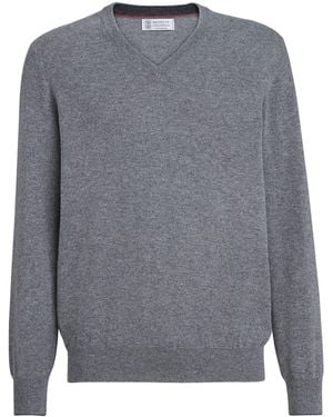 Brunello Cucinelli Cashmere V-Neck Jumper - Grey