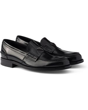 Prada Brushed Leather Loafers - Black