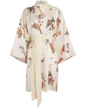 Olivia Von Halle Silk Fish Print Mimi Robe - Natural