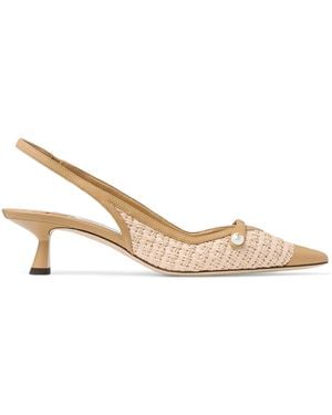 Jimmy Choo Amita 45 Leather-Trim Raffia Slingback Court Shoes - Natural