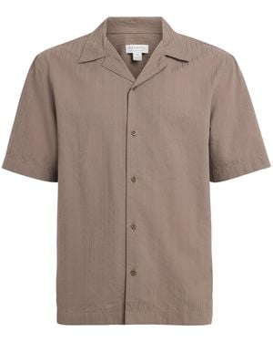 Sunspel Cotton Textured Stripe Shirt - Brown