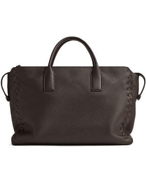 Bottega Veneta Large Grained Leather Interview Briefcase - Black