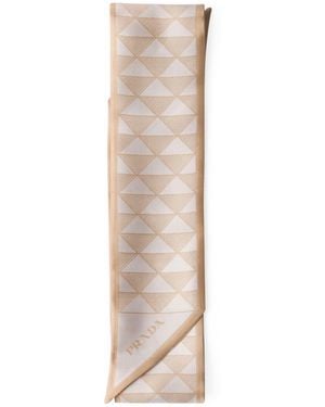 Prada Silk Triangle Skinny Scarf - Natural