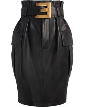 Balmain Lambskin Belted Midi Skirt - Black