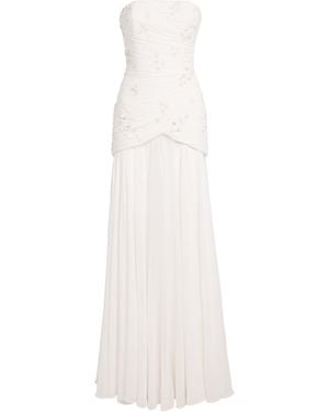 Sandra Mansour Embellished Strapless Gown - White