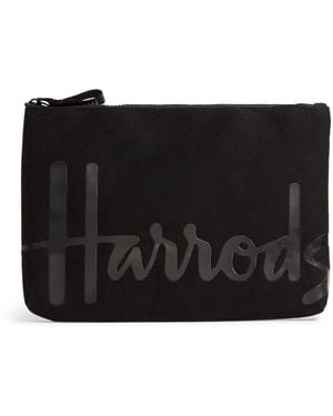 Harrods Medium Cotton Logo Pouch - Black