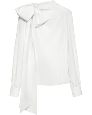 McQueen Silk Bow-Shoulder Blouse - White