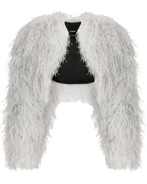 Dolce & Gabbana Kim Dolce&Gabbana Ostrich Feather Bolero Jacket - White