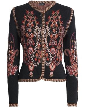 Etro Wool-Blend Jacquard Cardigan - Black