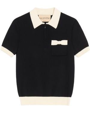 Valentino Cotton Bow-Detail Polo Shirt - Black
