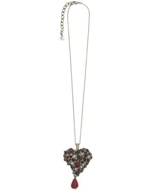 Saint Laurent Heart Pendant Necklace - White