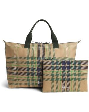 Harrods Tartan Packable Overnight Tote Bag - Green