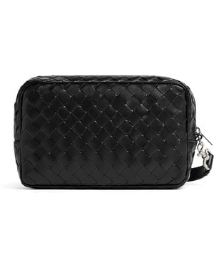 Bottega Veneta Leather Intrecciato Wash Bag - Black