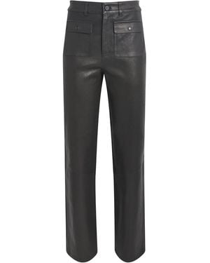 PAIGE Leather Stevie Straight Trousers - Grey