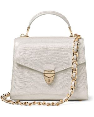 Aspinal of London Metallic Lizard-Effect Midi Mayfair 2 Bag - White