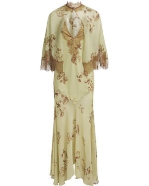 De La Vali Cielo Maxi Dress With Cape - Metallic