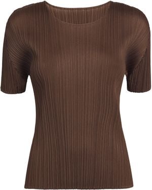 Pleats Please Issey Miyake Short-Sleeve New Colourful Basics 4 Top - Brown